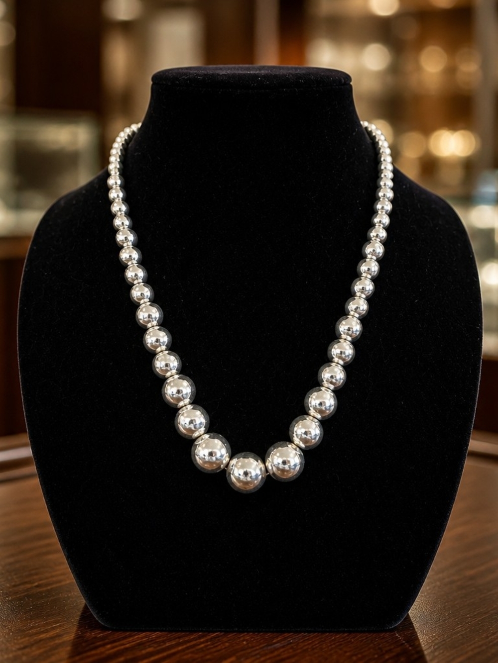 Chaps Silver Graduated Bead Necklace - Silver Tone